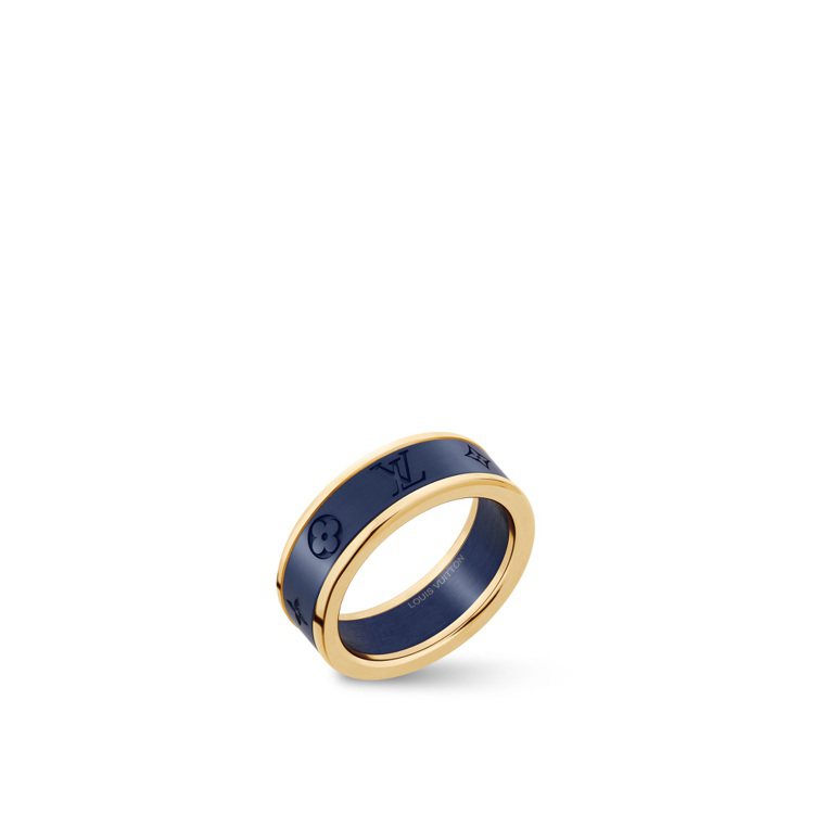 路易威登Les Gastons Vuitton黃K金及鈦金屬小型戒指，99,500元。圖／路易威登提供