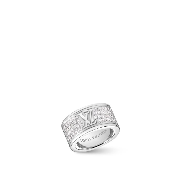 路易威登Les Gastons Vuitton大型白K金鑲鑽戒指，52萬元。圖／路易威登提供