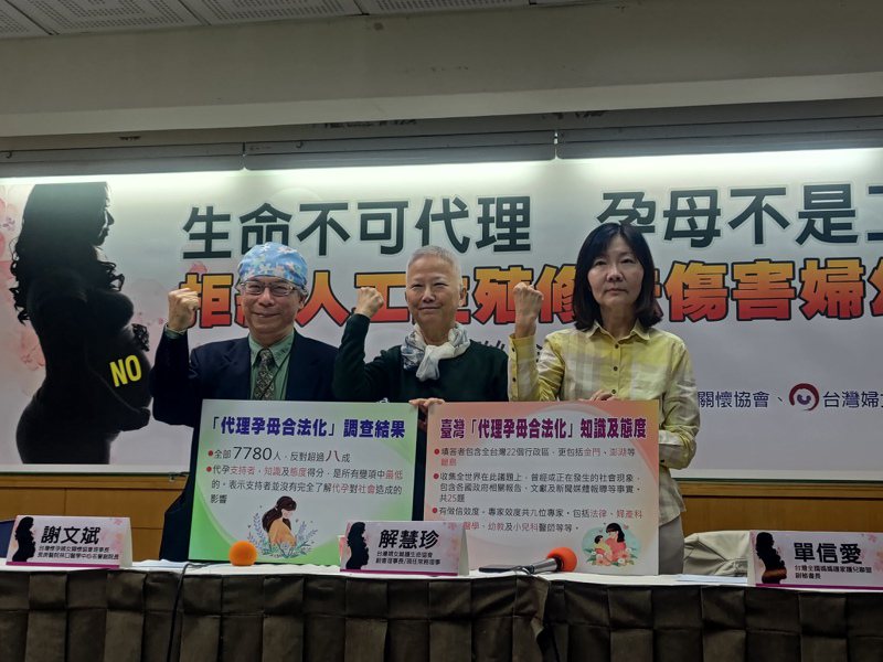 「台灣全國媽媽護家護兒聯盟」、「台灣懷孕婦女關懷協會」、「台灣婦女維護生命協會」於一月十五日舉行記者會，不同意代理孕母合法化。本報資料照片