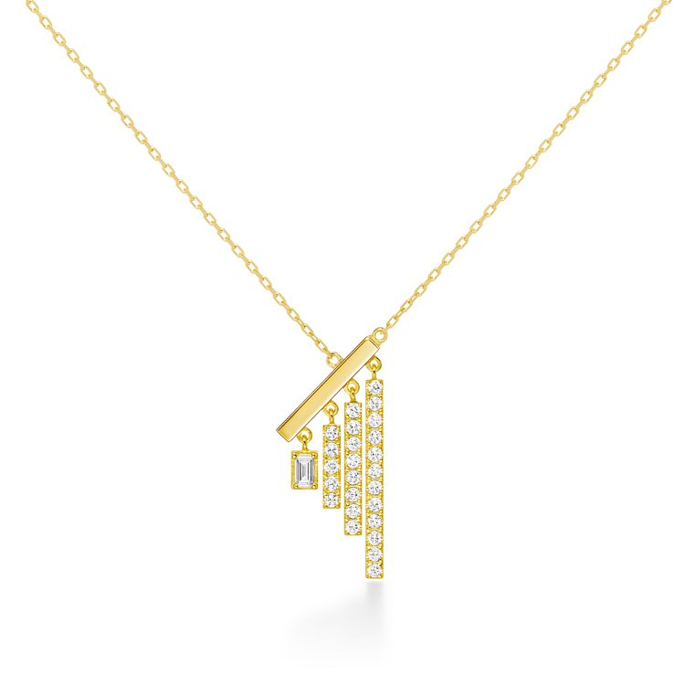 chandelier baguette項鍊戒指，18K黃金鑲嵌鑽石，47,000元。圖／AHKAH提供