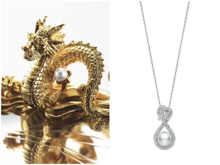 MIKIMOTO近日推出新春龍年珠寶，以珍珠光澤搭配祥龍的力量感，展現出閃耀鮮明的風格反差。圖／MIKIMOTO提供