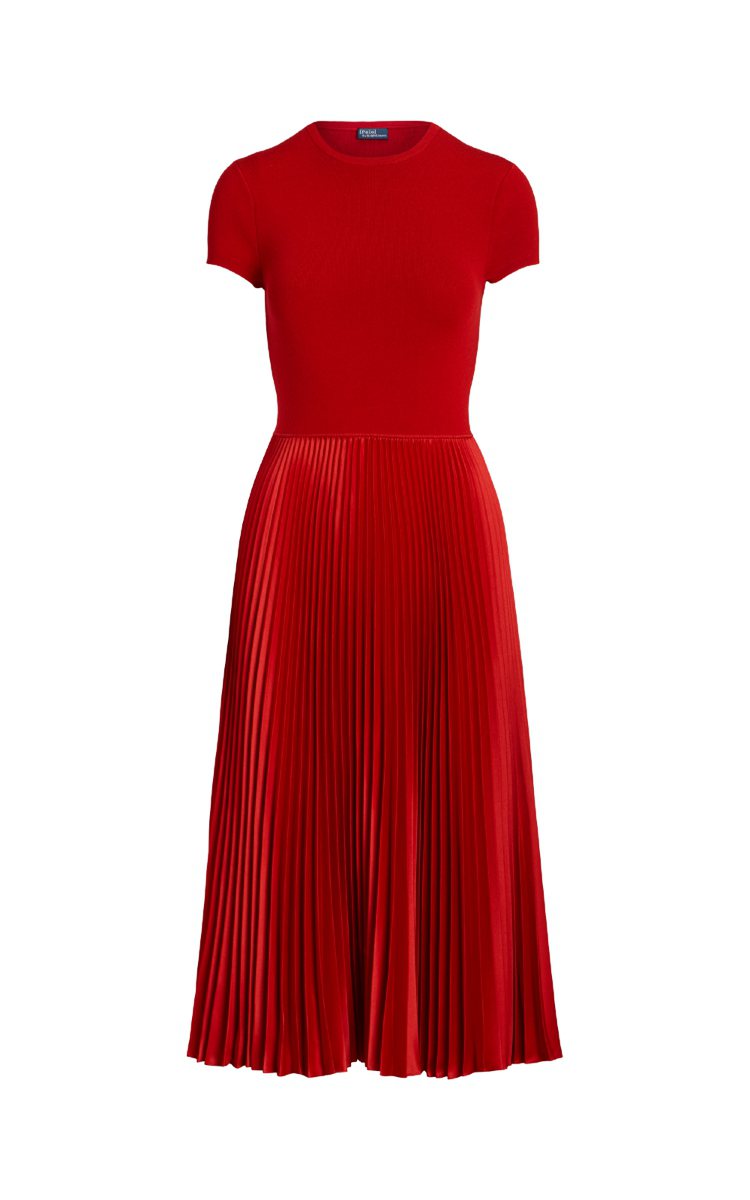 Polo Ralph Lauren新年系列女裝混搭材質打褶連身裙，16,680元。圖／Ralph Lauren提供