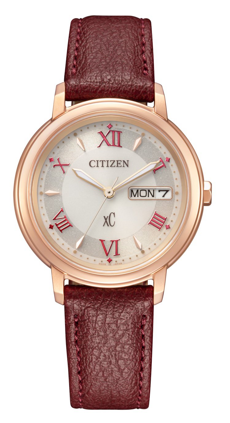 CITIZEN xC系列亞洲限定EW2427-19A腕表，粉紅金電鍍精鋼表殼，搭配環保材質表帶，16,800元。圖／CITIZEN提供