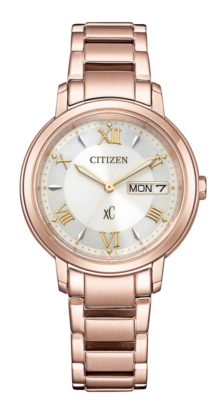 CITIZEN xC系列亞洲限定EW2426-62A腕表，Sakura pink櫻花粉紅金精鋼表殼與表鍊，18,800元。圖／CITIZEN提供
