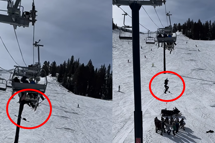 美國一名少女在猛獁山滑雪區，不慎從9公尺高的吊椅纜車掉下來。圖／擷自IG「lunar_rock_maxx」