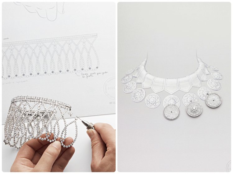 鈕釦、刺繡、肩章，高級訂製服的細節成為Boucheron 2024 Histoire de Style高級珠寶的靈感泉源。圖／Boucheron提供