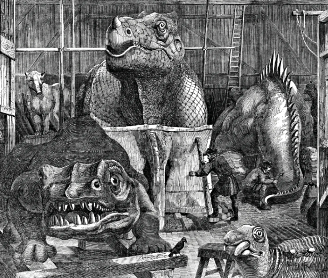 1853年製作恐龍雕像中的版畫記錄。 圖／〈Paleoart: the stra...