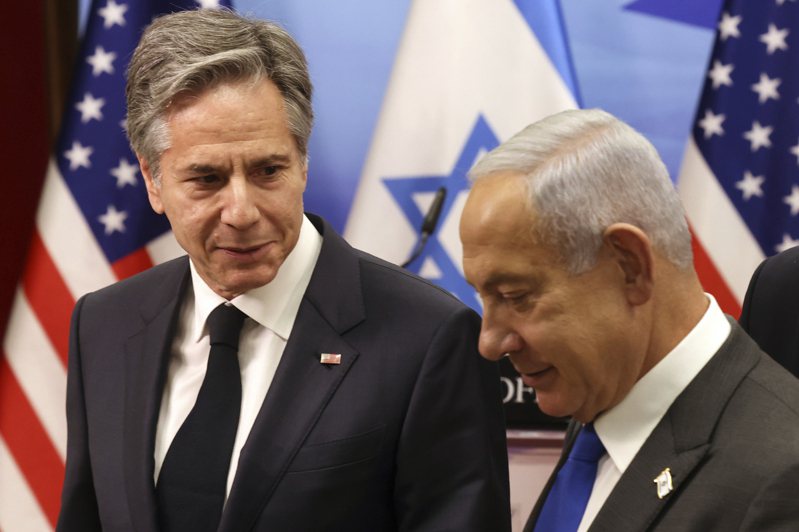 布林肯（左）、以色列总理尼坦雅胡（右）。美联社(photo:UDN)