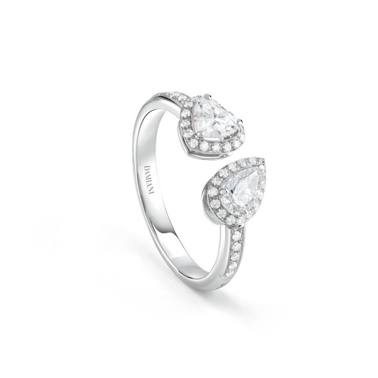 DAMIANI Minou系列18K雙心形切割鑽石戒指。圖／戴美安妮提供