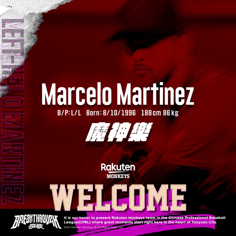 樂天桃猿簽下第4號洋投魔神樂（Marcelo Martinez）。圖／樂天桃猿隊提供
