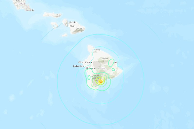 美國地質調查所指出，夏威夷大島帕哈拉附近發生規模5.7強震。 圖擷自美國地質調查所網站