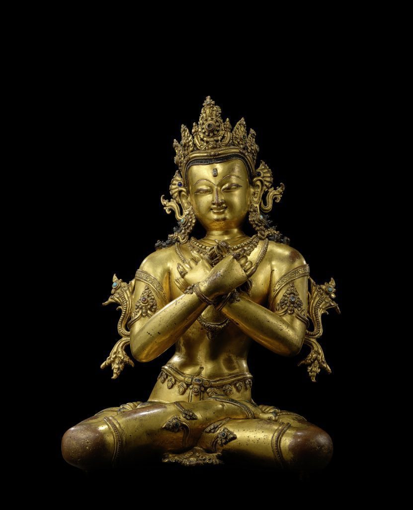 尼泊爾 馬拉王朝早期 十四世紀 銅鎏金金剛總持像，40 公分高。估價：600,0...