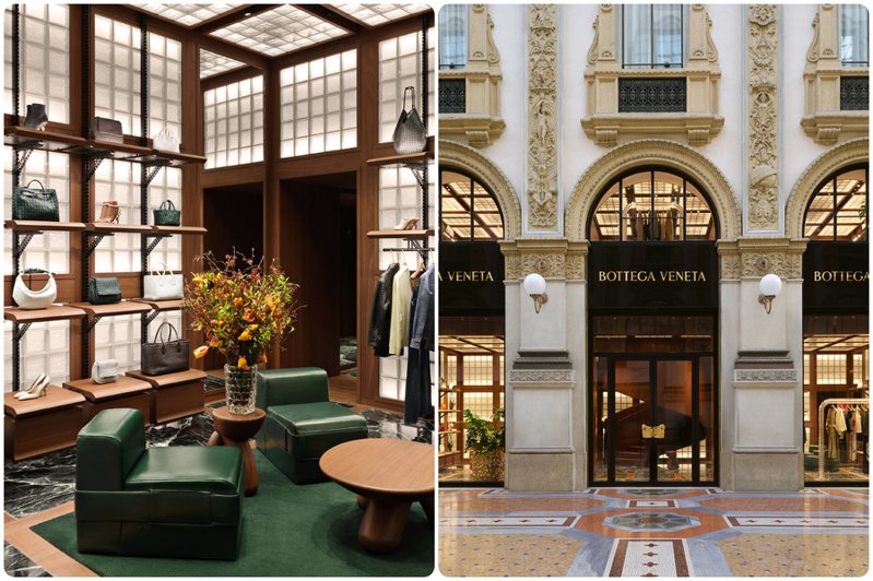 位於市中心「艾曼紐二世迴廊」 (Galleria Vittorio Emanuele II）的Bottega Veneta全新米蘭專門店，正與米蘭大教堂和斯卡拉大劇院相去不遠。圖／Bottega Veneta提供