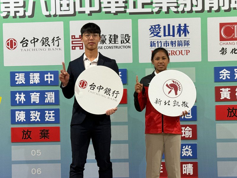 第六屆企業射箭聯賽選秀會，張譯中（左）、陳玟馨（右）成為今年選秀狀元。圖／中華企業射箭聯盟提供