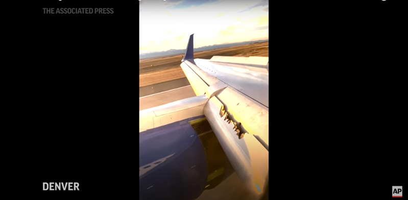 美國聯合航空一架從舊金山飛往波士頓的波音757客機，飛機右翼「明顯破裂」而被迫轉降丹佛機場。取自YouTube影片