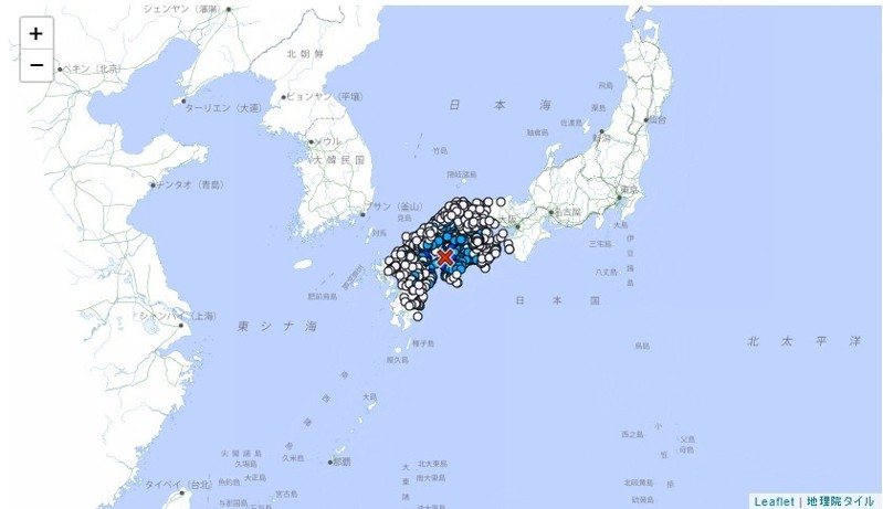 日本時間下午3時24分左右（台灣時間下午2時24分），愛媛縣南予地區發生推估規模5.1地震，最大震度4出現在愛媛縣與廣島縣局部地區。這起地震不會帶來海嘯威脅。圖／截自日本氣象廳