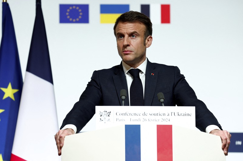 法國總統馬克宏，在2月26日在法國巴黎舉行的烏克蘭國際援助會議上喊出不排除派兵到烏克蘭。美聯社
