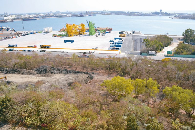 台灣港務公司在安平商港興建11號碼頭，水泥地處原為綠帶，有大片樹木，如今砍除殆盡。記者鄭惠仁／攝影