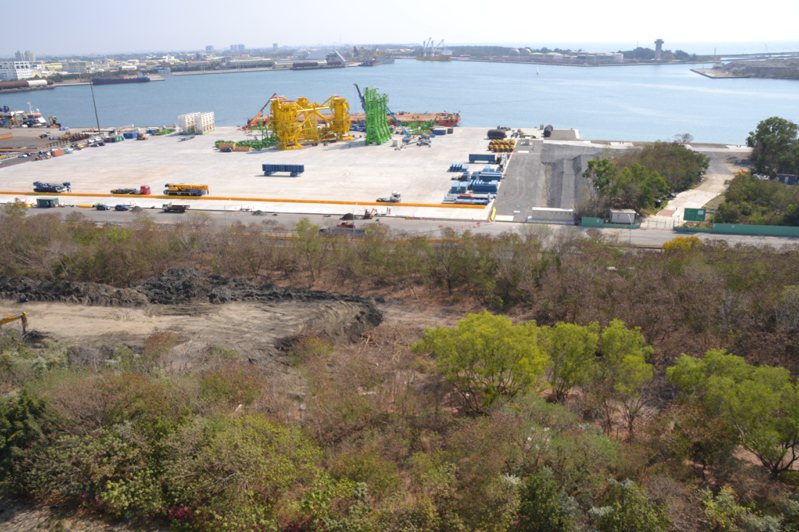 台灣港務港務公司在安平商港興建11號碼頭，水泥地處原為綠帶，有大片樹木，如今砍除殆盡。記者鄭惠仁／攝影