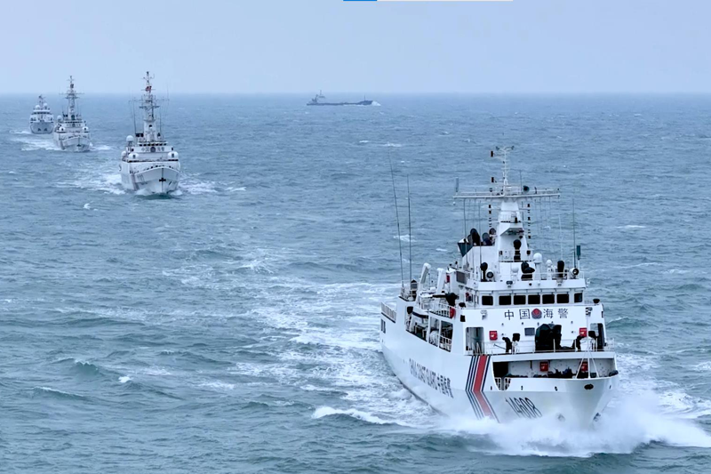 這次大陸漁船案後，大陸海警已常態性到金門海域。圖為大陸海警2月25日下午在金廈海域開展綜合執法演練。圖／截自大陸海警局官網