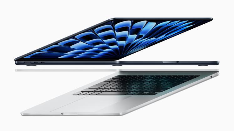 全新13吋與15吋MacBook Air搭載強大的M3晶片，具備超便攜設計、高效能和滿足一天所需的電池續航力。圖／蘋果提供