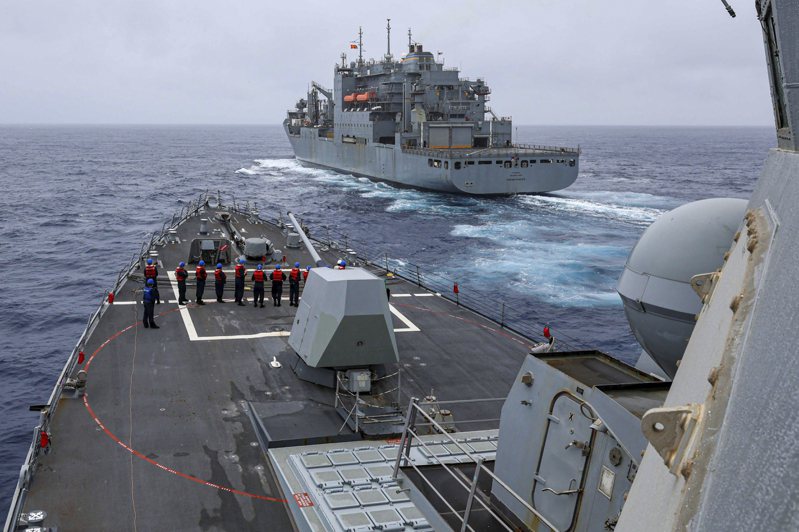 美軍「芬恩號」驅逐艦今年1月與另艘美艦（前者）併肩航行東海，並於1月24日穿越台灣海峽。美聯社