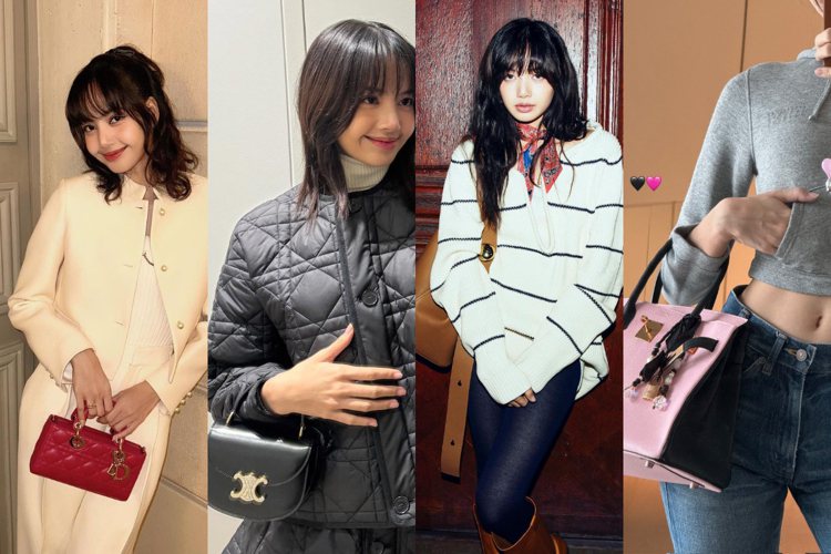 Lisa今年除了CELINE（左二）也拎了Dior（左一）、LOEWE（左三）、愛馬仕（左四）的包。圖／擷自instagram
