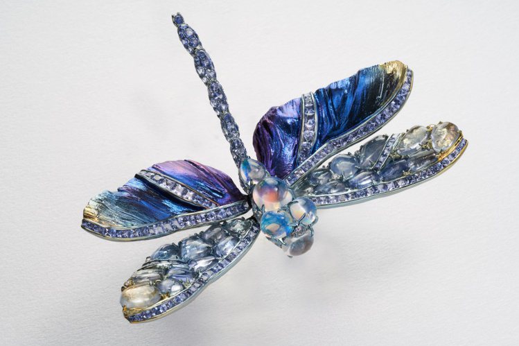 即使每一年都有的蜻蜓胸針，AKACHEN藉由繁複的鈦金工藝為其賦予不同光澤與質感。圖／AKACHEN提供