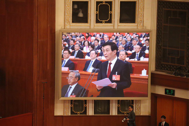 大陸政協會議10日上午閉幕，圖為大陸政協主席王滬寧發表講話。（記者廖士鋒／攝影）