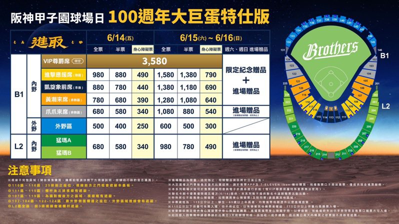 中信兄弟隊公布上半季台北大巨蛋主場售票資訊。圖／中信兄弟隊提供