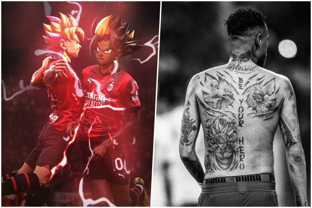 《七龍珠》受到許多足球明星熱愛，左為AC米蘭官方社群悼念鳥山明的圖片，右為內馬爾...