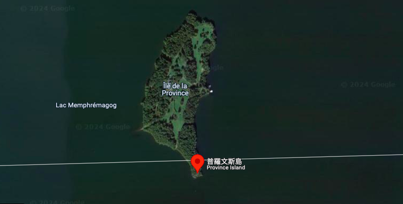 一座位在美加邊界上的「普羅文斯島」，外型幾乎與台灣一模一樣。圖／取自Google地圖
