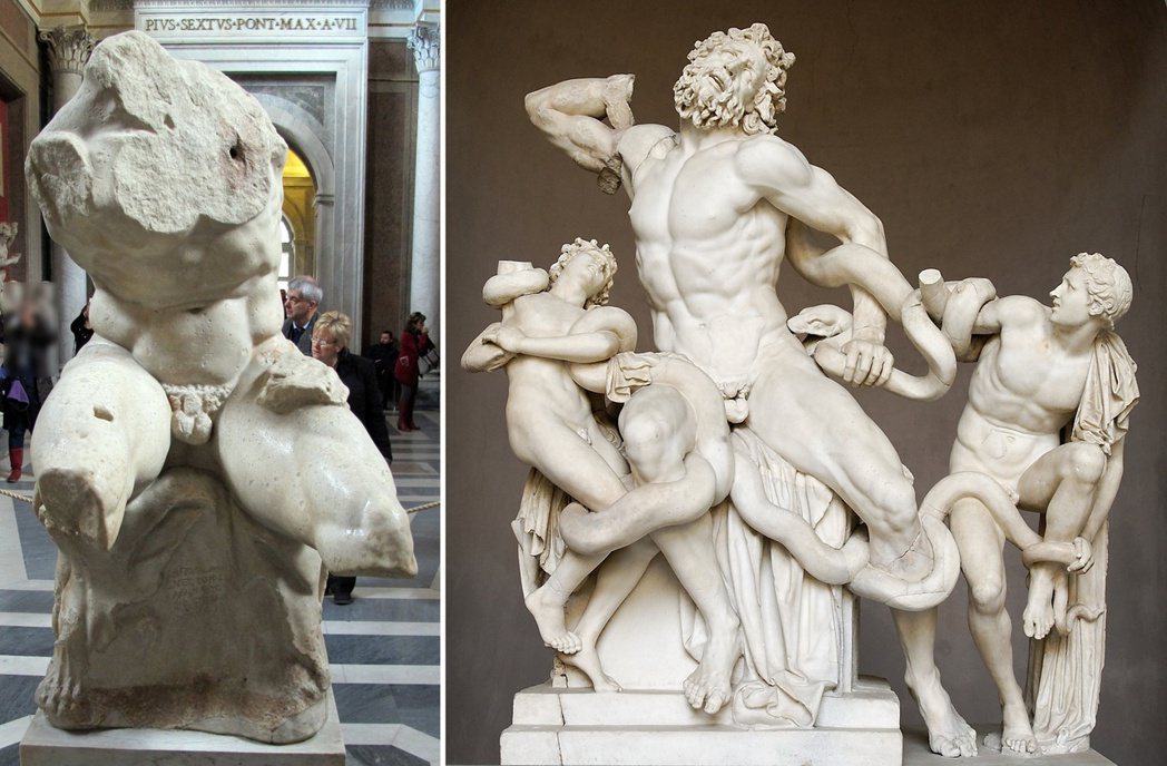 左：《貝爾維德雷軀幹》(Beldevere torso)。右：《勞孔群像》(La...
