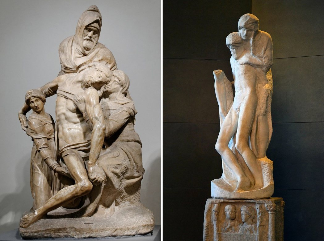 左：米開朗基羅《佛羅倫斯聖殤》(Bandini Pietà)，約 1547-15...