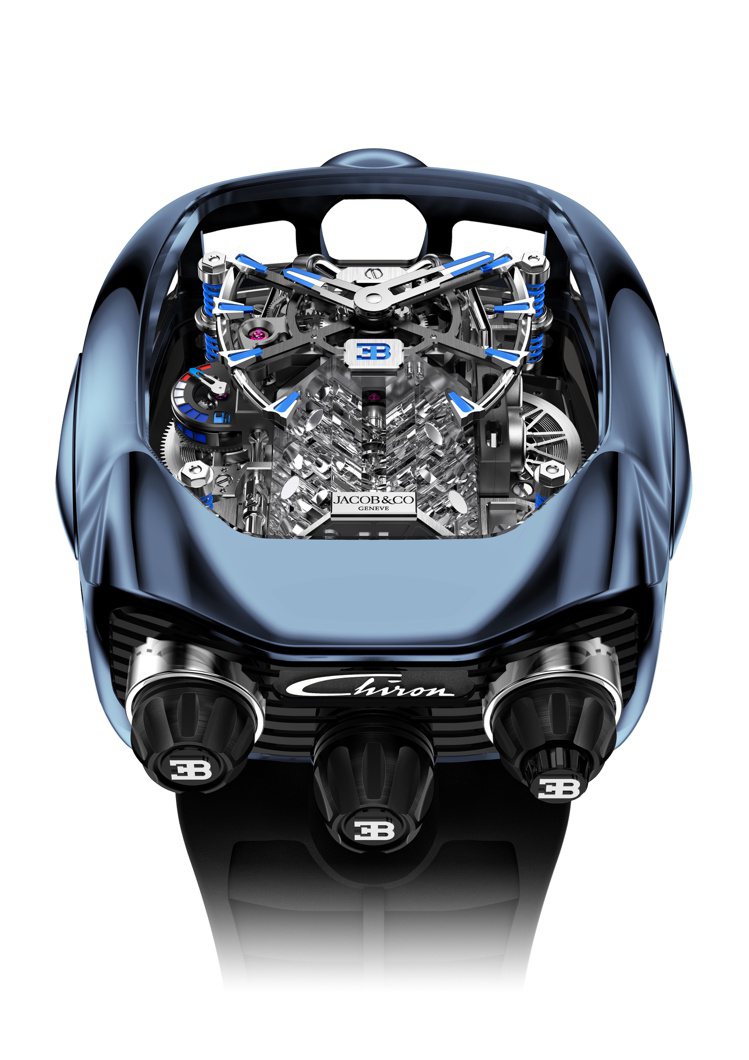 李銘順今日手上配戴的Jacob & Co Bugatti Chiron Blue Titanium腕表，全球限量50只，訂價1,165萬元。圖／SHH提供