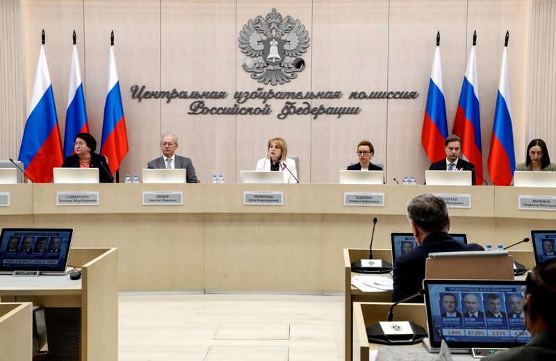 俄羅斯中央選舉委員會（Central Election Commission）表示，俄國總統普亭在大選中以創紀錄得票數贏得連任。 歐新社