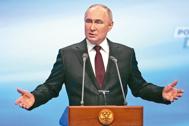 俄羅斯現任總統普亭以超越歷來紀錄的逾87%得票率，再度連任六年總統。 （美聯社）