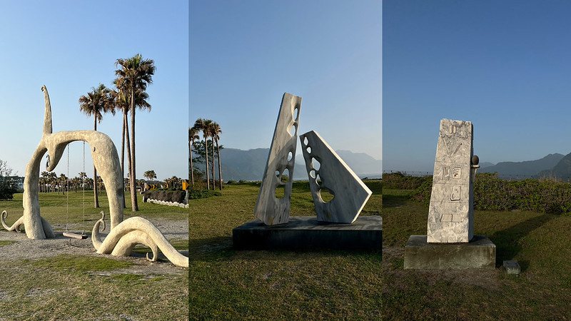 🔺七星潭風景區的大型石雕作品，地景藝術設置
