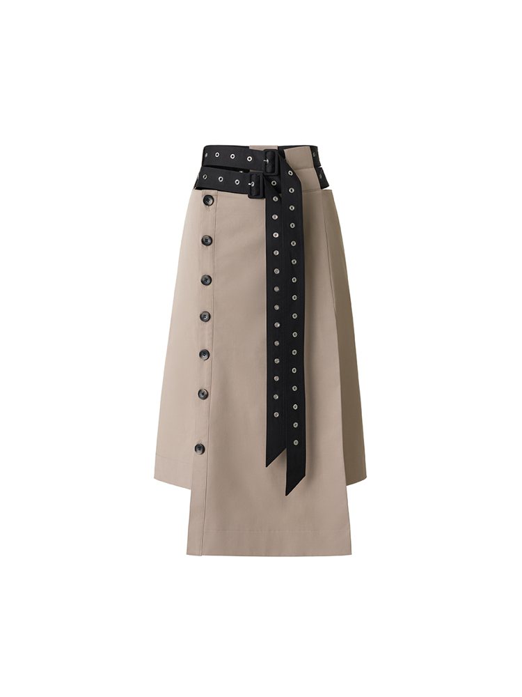 Rokh H&M設計師聯名系列配腰帶斜紋裙，3,499元。圖／H&M提供