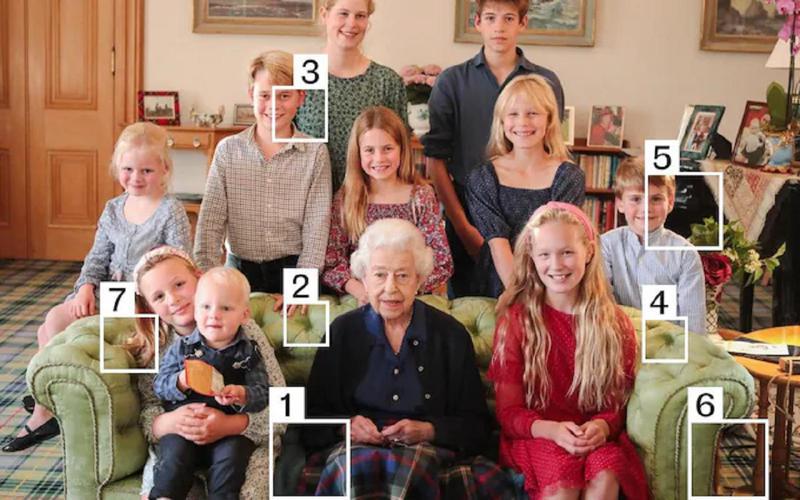 英國王儲威廉之妻凱特2022年拍攝了一張已故女王伊麗莎白二世跟孫輩的合照，近日遭媒體質疑多個怪異之處，蓋帝圖像公司證實，已提請客戶注意該照經過「來源處的數位強化」。照片翻攝：Daily Telegraph