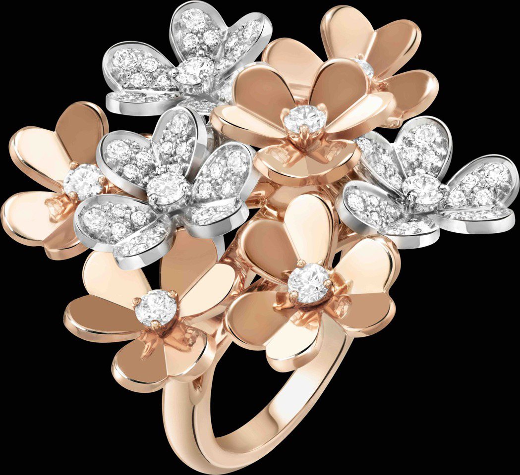 Frivole玫瑰金八花戒指，玫瑰金鑲嵌圓鑽，價格店洽。圖／梵克雅寶提供