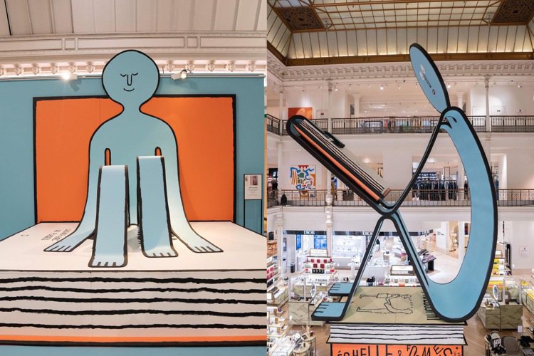 插畫藝術家Jean Jullien所設計的紙片人，以巨型形象在百貨商場呈現各種閱讀面貌。圖／摘自IG