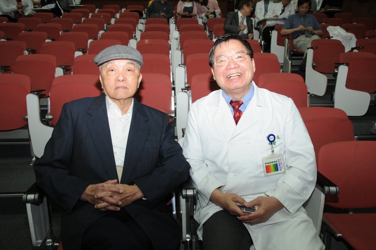 已故台大外科教授陳楷模（左）是張金堅（右）的恩師，引領他走向乳房外科之路。圖／張金堅提供
