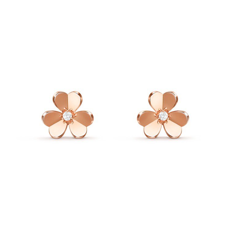 Frivole系列18K玫瑰金鑲鑽耳環小型款，18萬2,000元。圖／梵克雅寶提供
