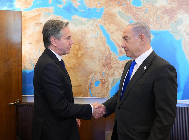 以色列總理內唐亞胡（右）和美國國務卿布林肯（左）。歐新社資料照