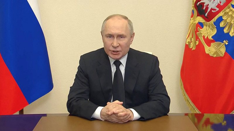 俄羅斯總統普亭23日就莫斯科番紅花城市大廳恐攻事件向全國發表錄影講話。路透