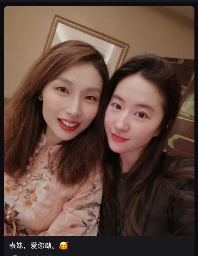 劉亦菲(右)和表姐合照。圖／摘自微博
