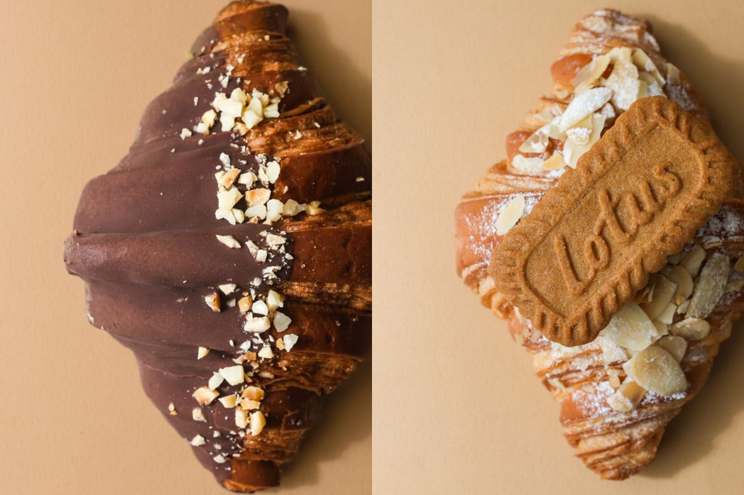 莊園榛果巧克力（左）、杏仁海鹽焦糖（右）。 圖／Buttered Flour提供