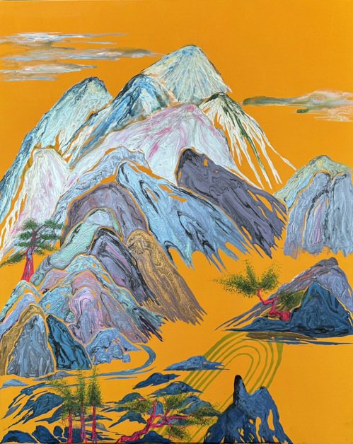 蔡欣娟结合西方绘图的抽象手法、色彩变化运用及中国传统山水构图，创作出跳脱框架的中西合并绘画方式。 图／《慢东西III》提供