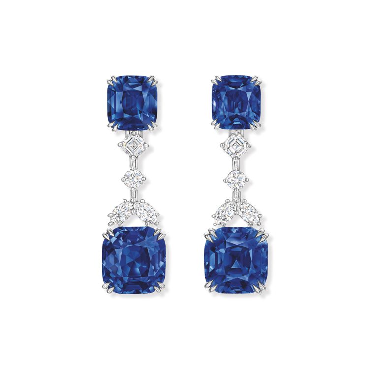 頂級珠寶系列藍寶石鑽石耳環，價格店洽。圖／Harry Winston提供